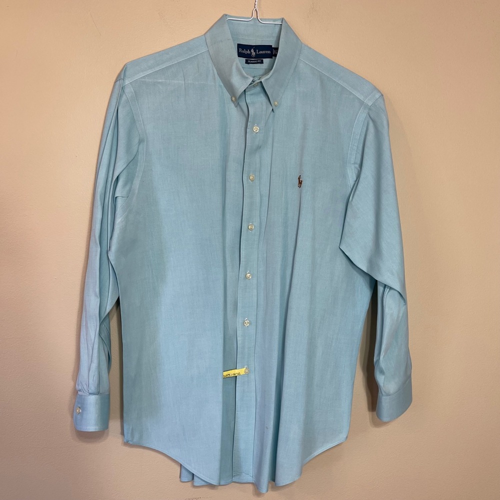 Ralph‎ Lauren Men's Light Green Cotton Oxford Classic Fit Shirt 16.5 32/33 Pony
